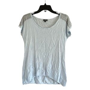 Express Sequin Detail Size Medium Blue and Silver Short Sleeve Top
